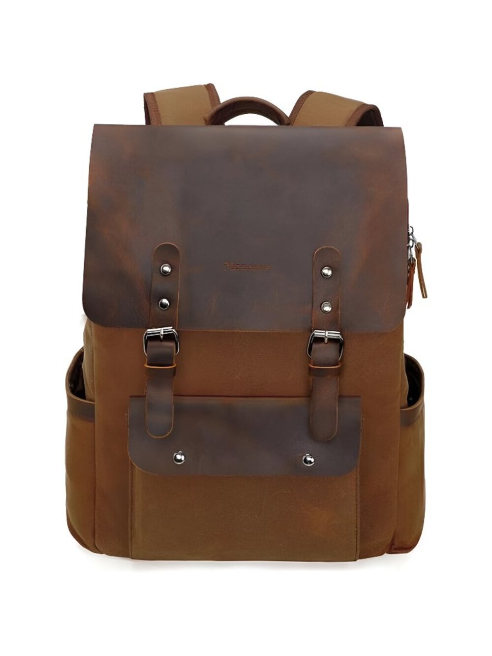 Waxed Canvas Backpack, Leather Rucksack Knapsack for Men Woman Vintage
